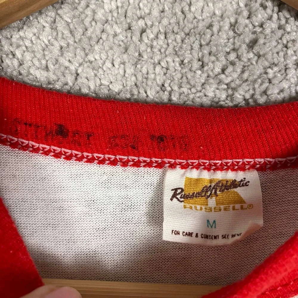 Vintage 70s Russell Athletic BSA Pathfinder District Ringer T Shirt White Red M - Picture 6 of 13